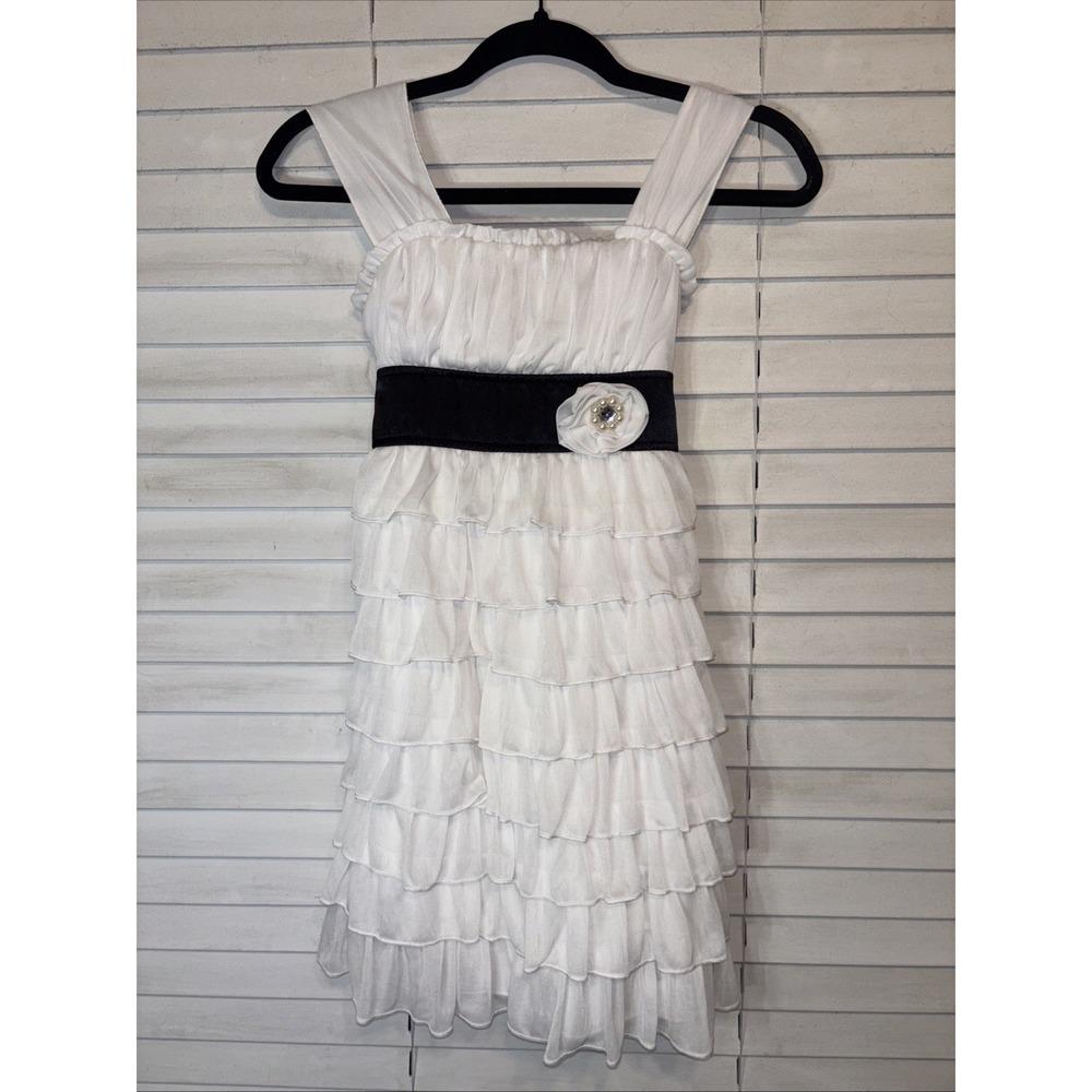 MY MICHELLE SZ 10 Girls Tiered‎ RUFFLED PARTY DRESS WHITE Shoulder Straps CUTE!